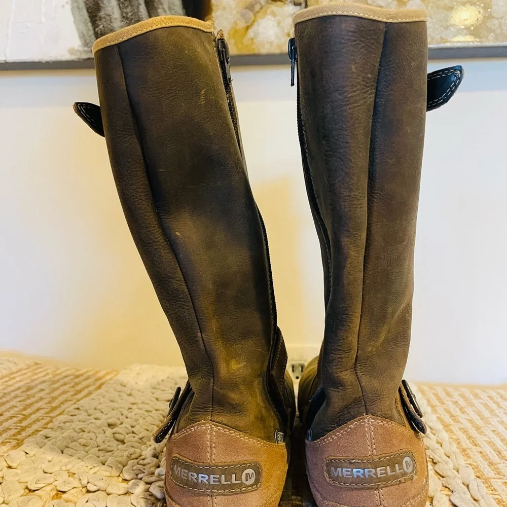 Women’s Merrell Haven Otter Brown Leather Waterproof Mid Calf Boots Size 9 - Picture 5 of 12